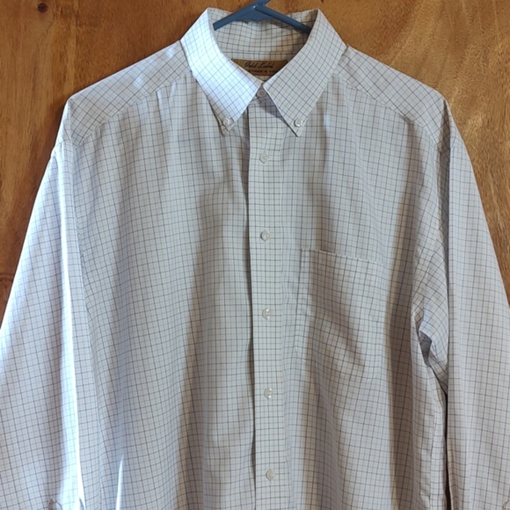 Roundtree & Yorke Gold Label Non-Iron Shirt White Blue Plaid 100% Cotton 15½/33 - Picture 2 of 12